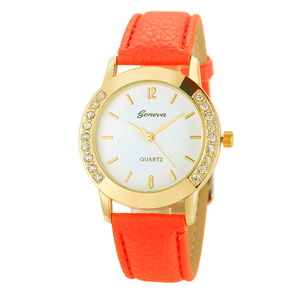 Buy Geneva Orange Diamond Crystal Analog Quartz Wristwatch for