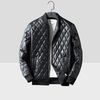 Stand Collar Quilted Diamond Shape Pattern Men PU Leather Jacket