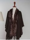 WOMEN OFF BROWN CAPE SHAWL WITH PLUCKET FUR
