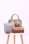 Front Pocket 3 Pieces Handbag Gray