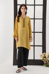 East Line-Women Mate Mustard Embroidered One Piece  Stitched Shirt