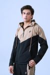 BLACK AND KHAKI TRACK JACKET WITH HOODIE