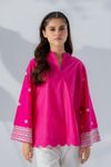 East line-Women Shocking Pink Embroidered Fusion Shirt