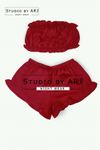 Studio By Arj Burgandy Satin Striped Frill Trim Tube Top And Shorts Set For Women
