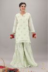 EAST LINE WOMEN stitched light green 2 piece textured cotton net dress (Shirt + Bottom)