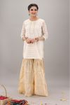 EAST LINE WOMEN stitched off white 2 piece textured cotton net dress (Shirt + Bottom)