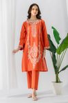 East Line-Women Rust Embroidered Two Piece Stitched