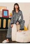 She's Inn Stylish stripe print Women Nightwear Smoothy Silky Satin Pajama set Night Drees For Girls