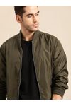Men Olive Green Solid Bomber Jacket