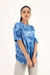 WOMEN LEVEL DUSTY BLUE FLOWER TIE DYE COTTON OVERSIZED TOP