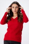 WOMEN RED V NECK SWEATER