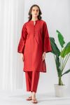 East Line-Women Maroon Embroidered Two Piece Stitched
