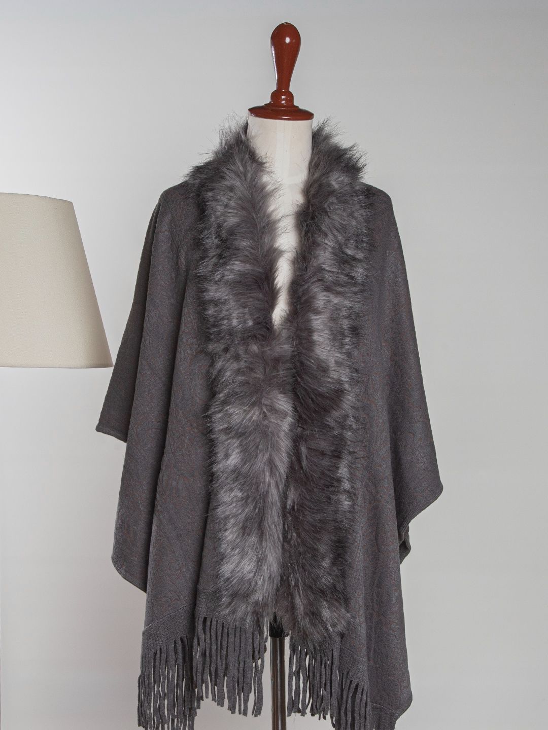 Buy WOMEN GREY CAPE SHAWL WITH PLUCKET FUR Online in Pakistan On