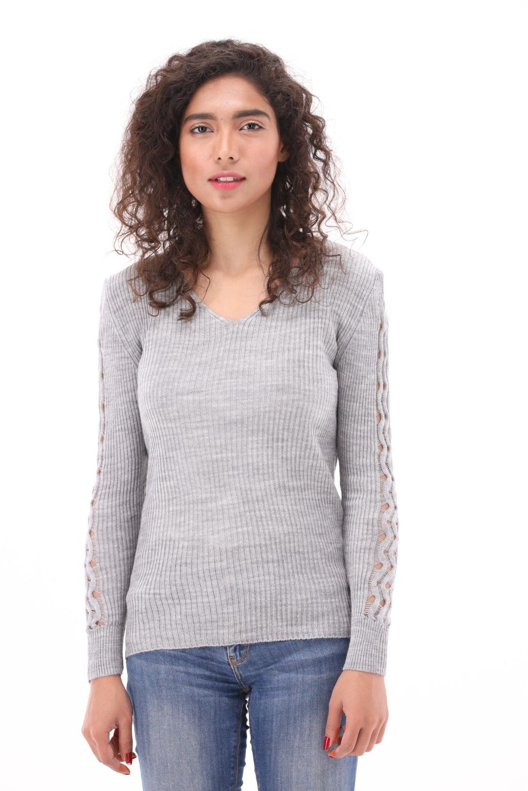 Buy WOMEN grey V NECK SWEATER Online in Pakistan On at